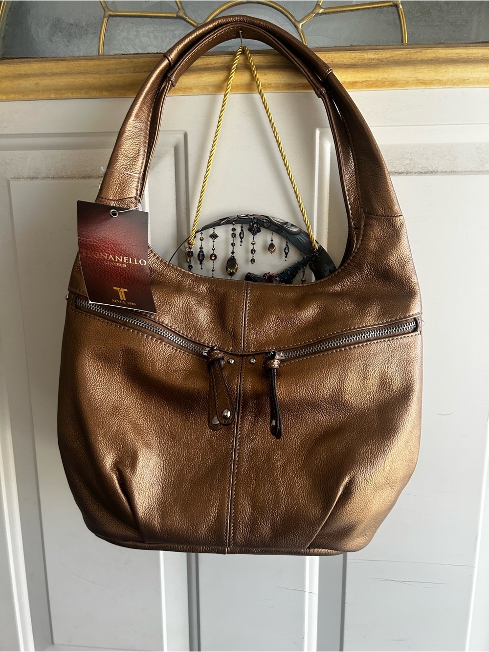 Tignanello Metallic Gold Leather Shoulder Bag
